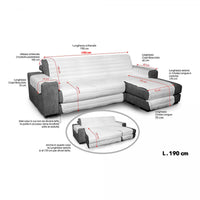 Copridivano Trapuntato in Microfibra con Penisola Sinistra Grigio Chiaro Seduta 190 cm