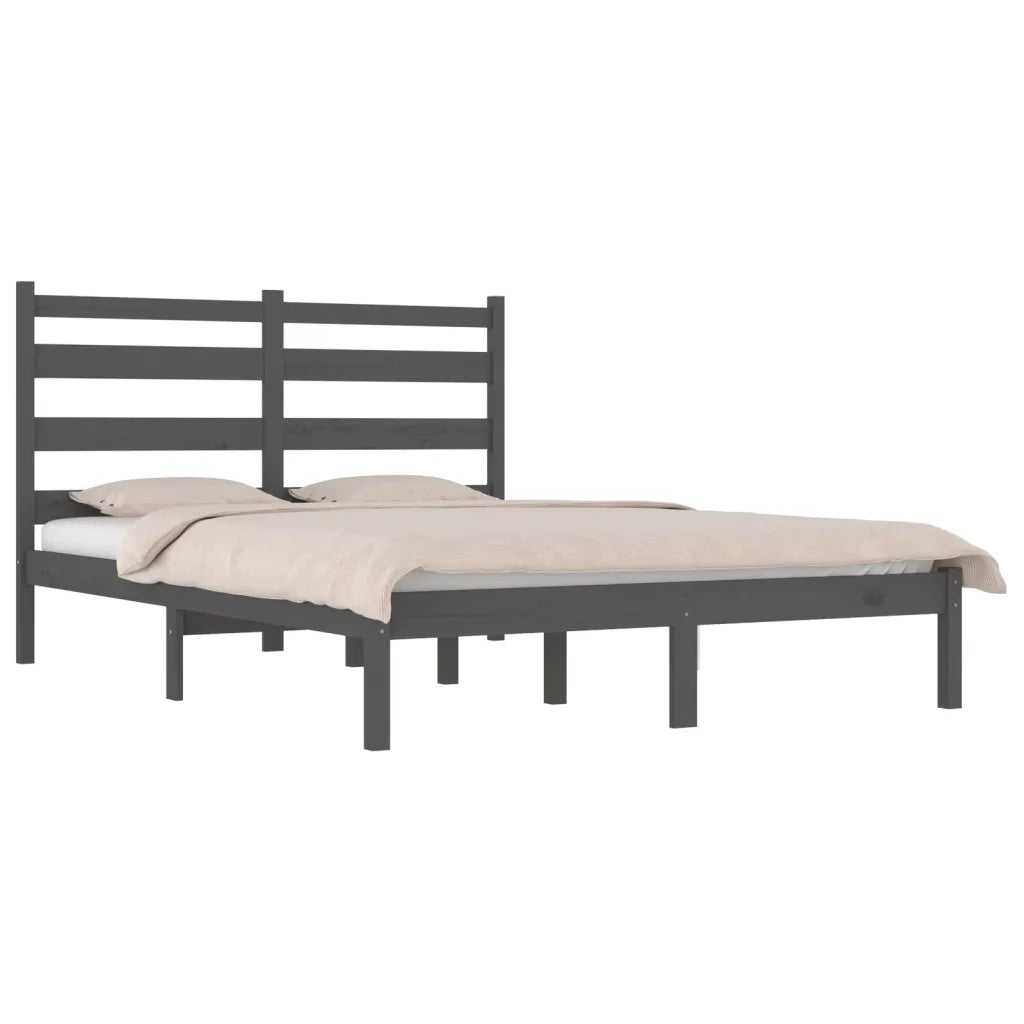 Giroletto-Struttura Letto Grigio in Legno Massello di Pino 200x200 cm 535426