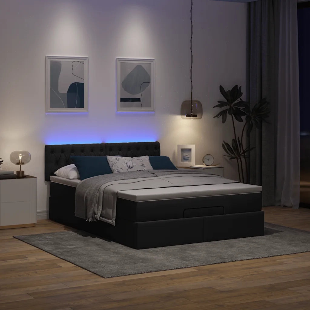 Pouf Letto con Materasso e LED Nero 140x200 cm in Tessuto 3312397