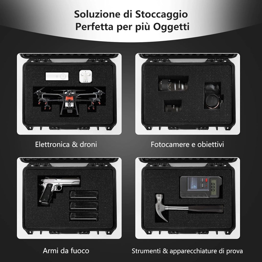 Valigetta per Macchina Fotografica Impermeabile, Custodia per Fotocamera con inserto in Schiuma Regolabile, Impermeabile IP66 e Antipolvere, 47 x 37 x 18 cm, Nero