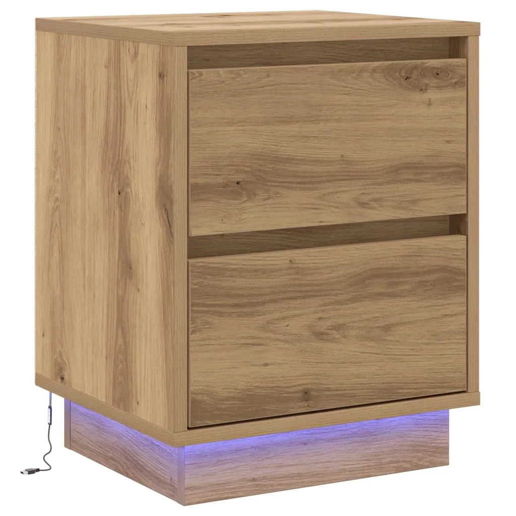 Set di 2 Comodini | Armadio da Notte | Mobiletto da notte Rovere artigianale 39 x 34,5 x 50 cm