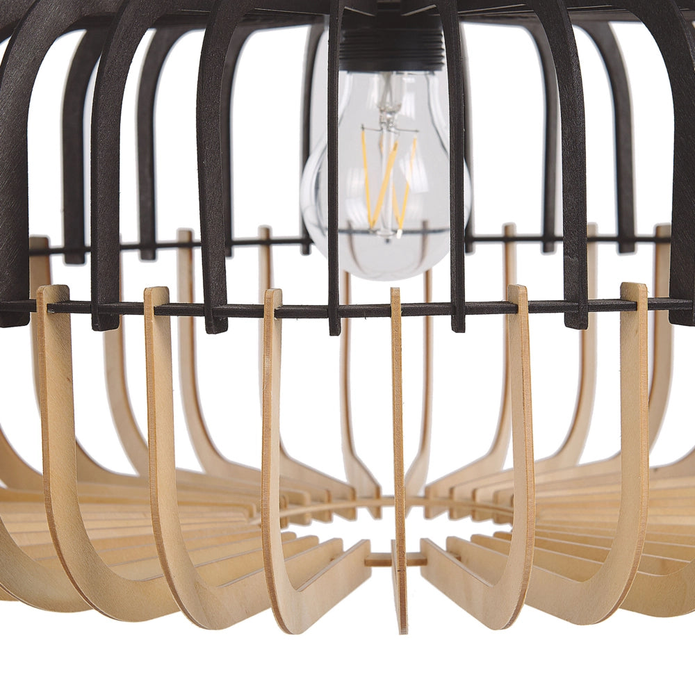 Lampadario Lampada a Sospensione in Legno Chiaro Nero Design Scandinavo