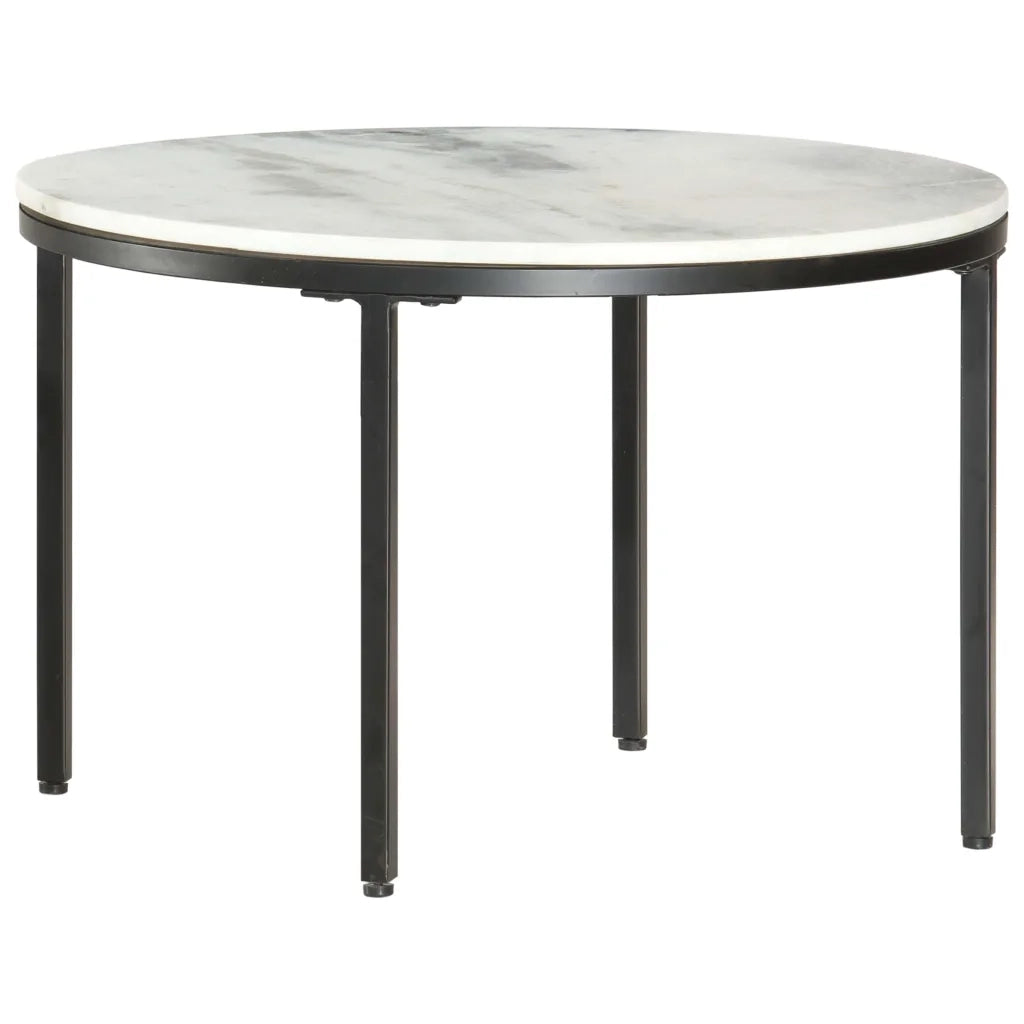 Tavolino da Salotto Bianco e Nero Ø65 cm in Vero Marmo Solido 286410