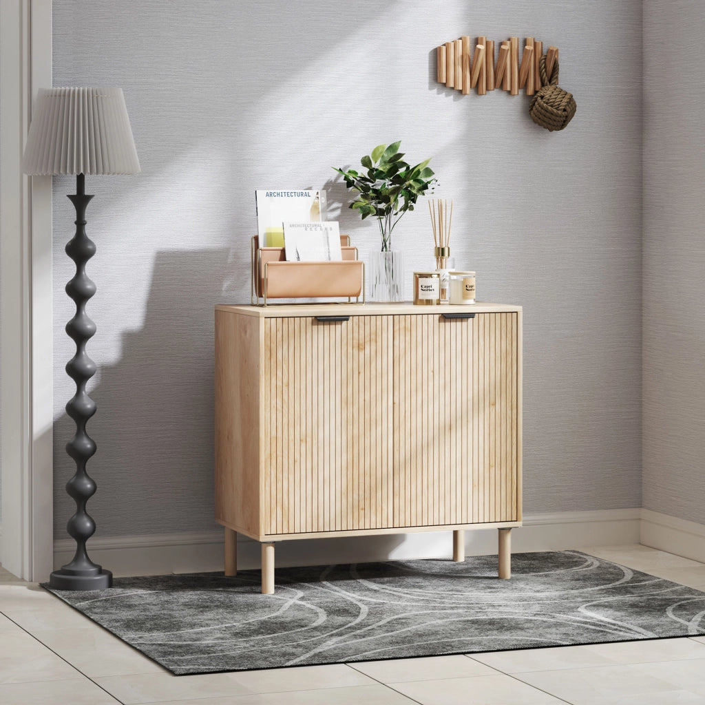 Mobile Contenitore in Legno a 2 Livelli con Ripiano Regolabile su 3 Livelli, 78x40x77.5 cm, color Rovere