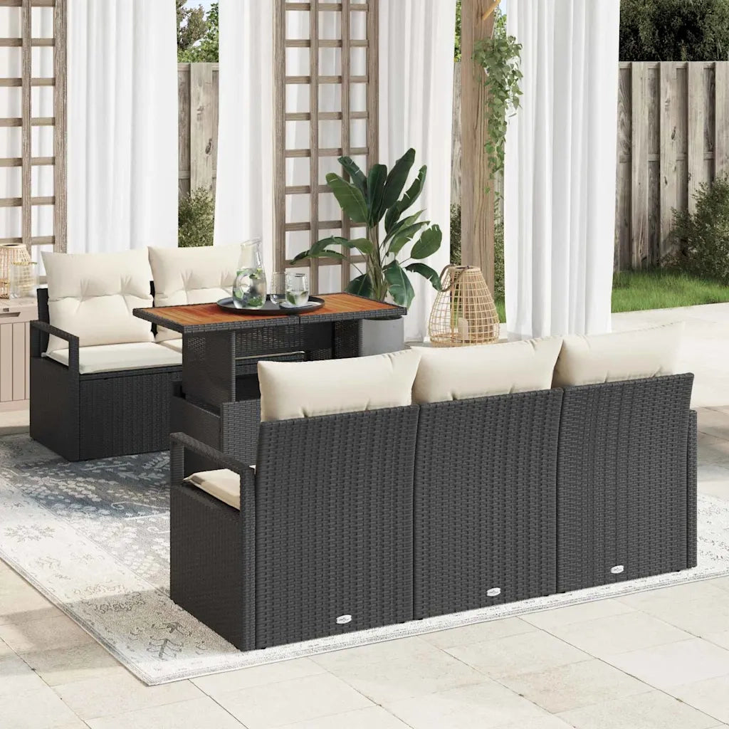 Set Divano da Giardino con cuscino 6 pcs Nero e crema