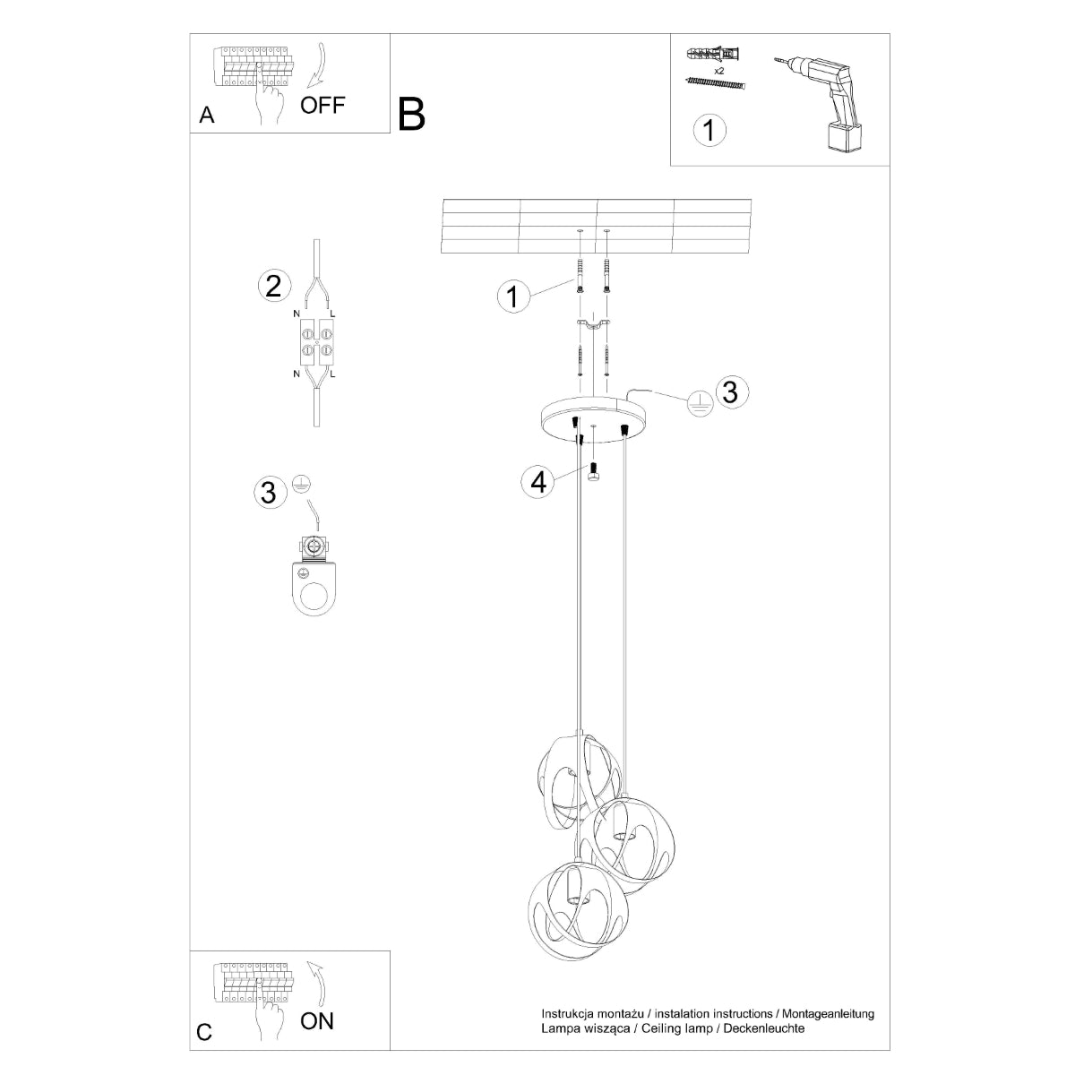 Lampada a sospensione moderna in acciaio nero a 3 luci TULOS Crimson 30x117 cm