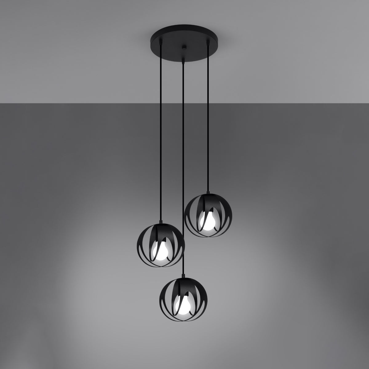 Lampada a sospensione moderna in acciaio nero a 3 luci TULOS Crimson 30x117 cm