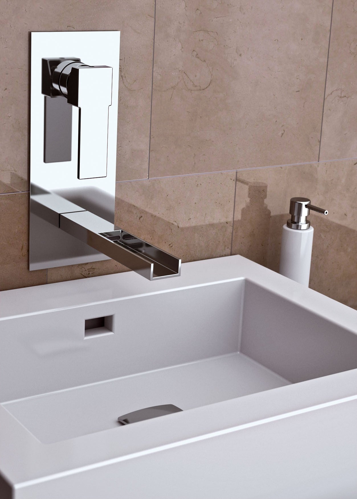 Rubinetto ad incasso per lavabo con piastra cromata serie qubika cascata