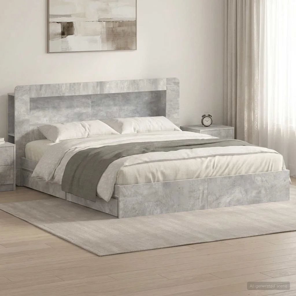 Letto matrimoniale | Letto per adulti | Telaio del letto con storage Grigio Cemento 200 x 200 cm