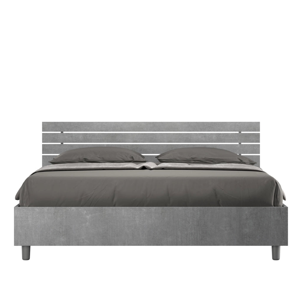 BS COM Letto matrimoniale contenitore doppia alzata 160x200 testata dritta con doghe cemento
