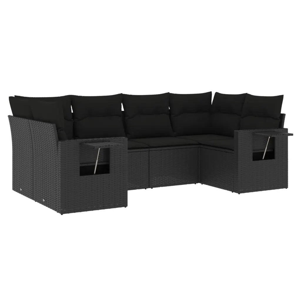 Set Divano da Giardino 6 pz con Cuscini Nero in Polyrattan 3252912