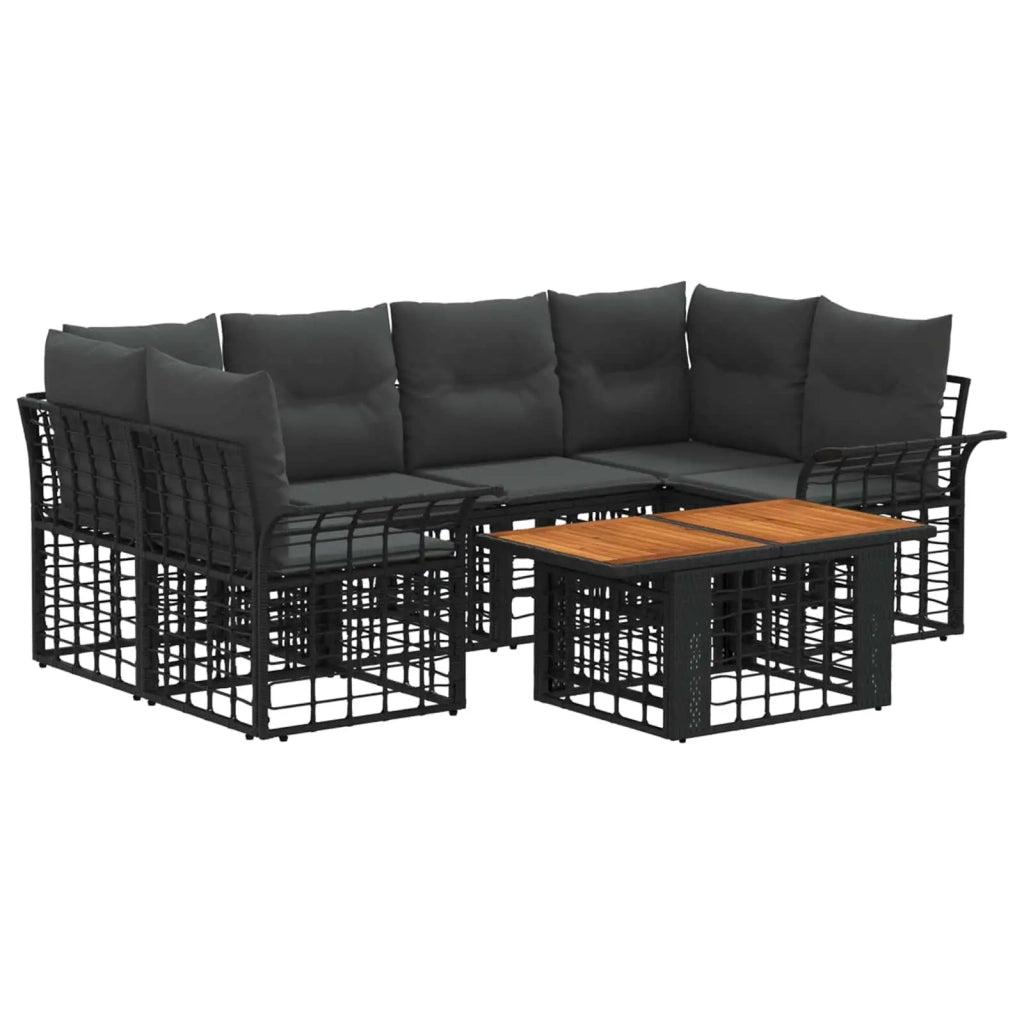 Set Divano da Giardino 7 pz Nero e Grigio scuro polyrattan 3437951