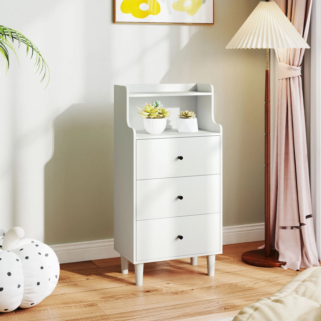 Cassettiera 3 Cassetti 2 Ripiani Aperti Moderna ¨C zephmum ¨C Bianco Veteado 47x29x95cm
