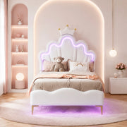 DESMIU Letto singolo 1 posto con LED regolabile e testiera regolabile 90 × 200 cm, senza materasso, bianco