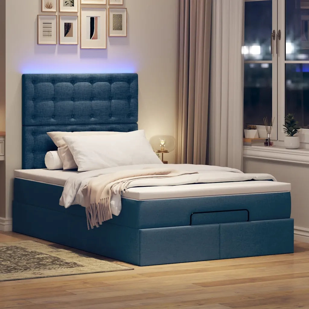 Struttura Letto Pouf con Materasso Blu 120x200 cm in Tessuto 3314168