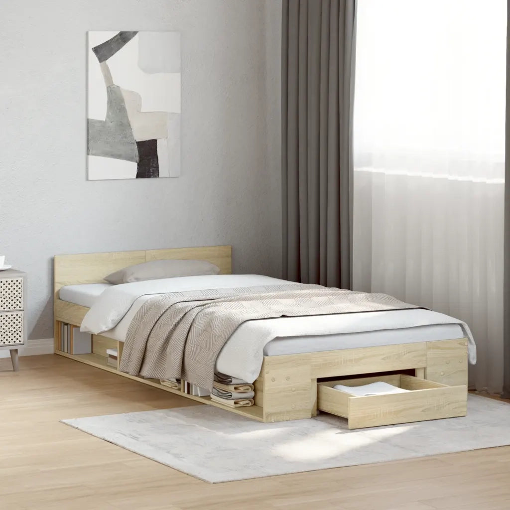 Letto singolo | Letto per adulti | Giroletto Cassetto Rovere Sonoma 90x200 cm Legno Multistrato