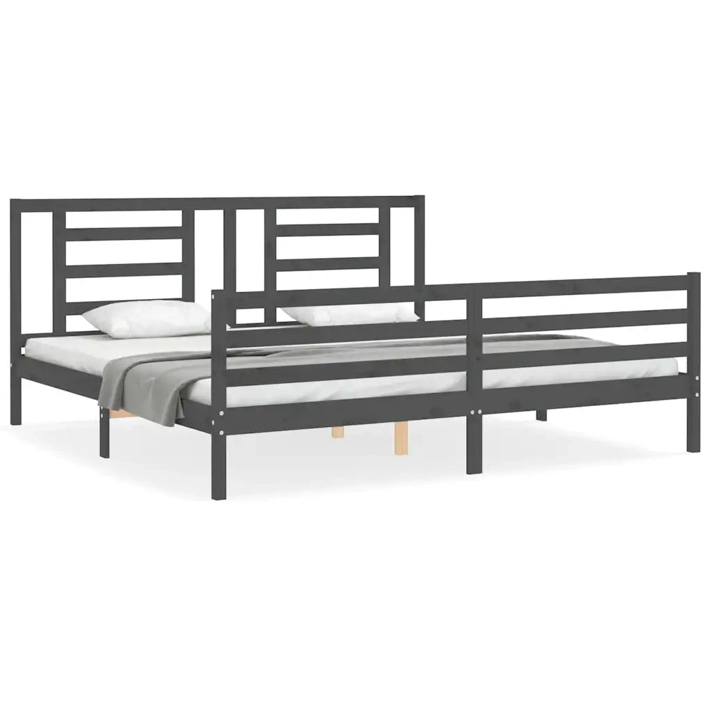 Giroletto con Testiera Grigio 200x200 cm in Legno Massello 3194723