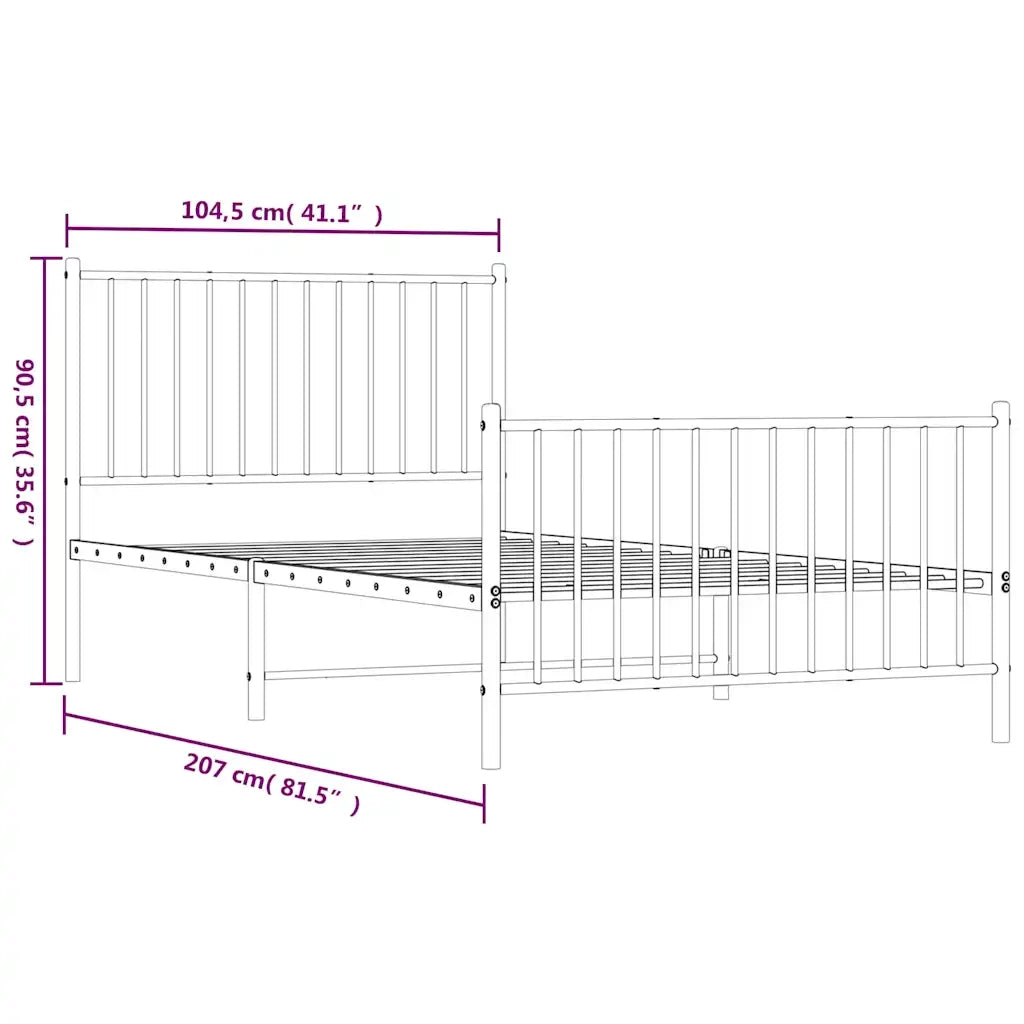 Giroletto con Testiera e Pediera Metallo Nero 100x200 cm 350877