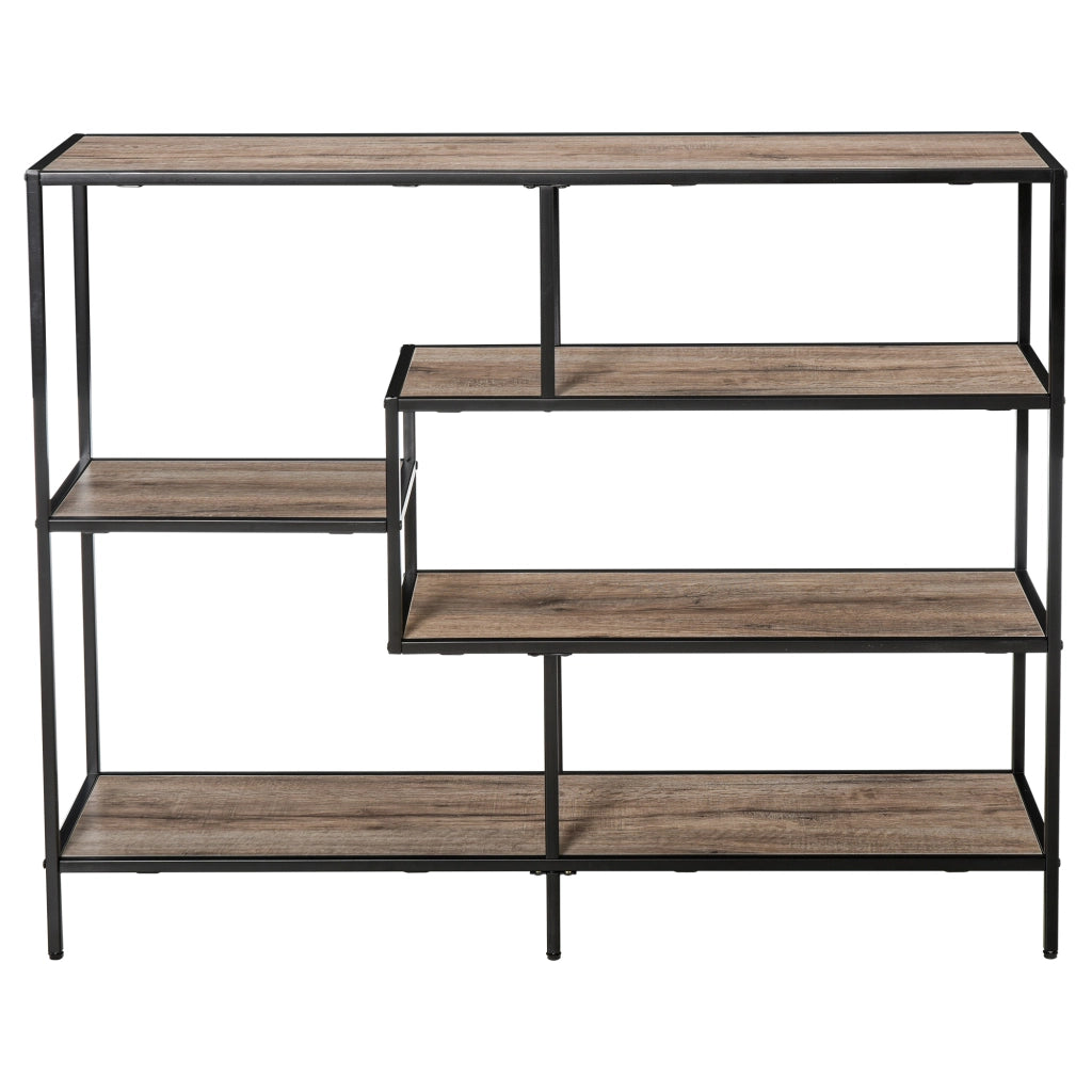 Scaffale Libreria Asimmetrica Stile Industriale in Legno e Metallo