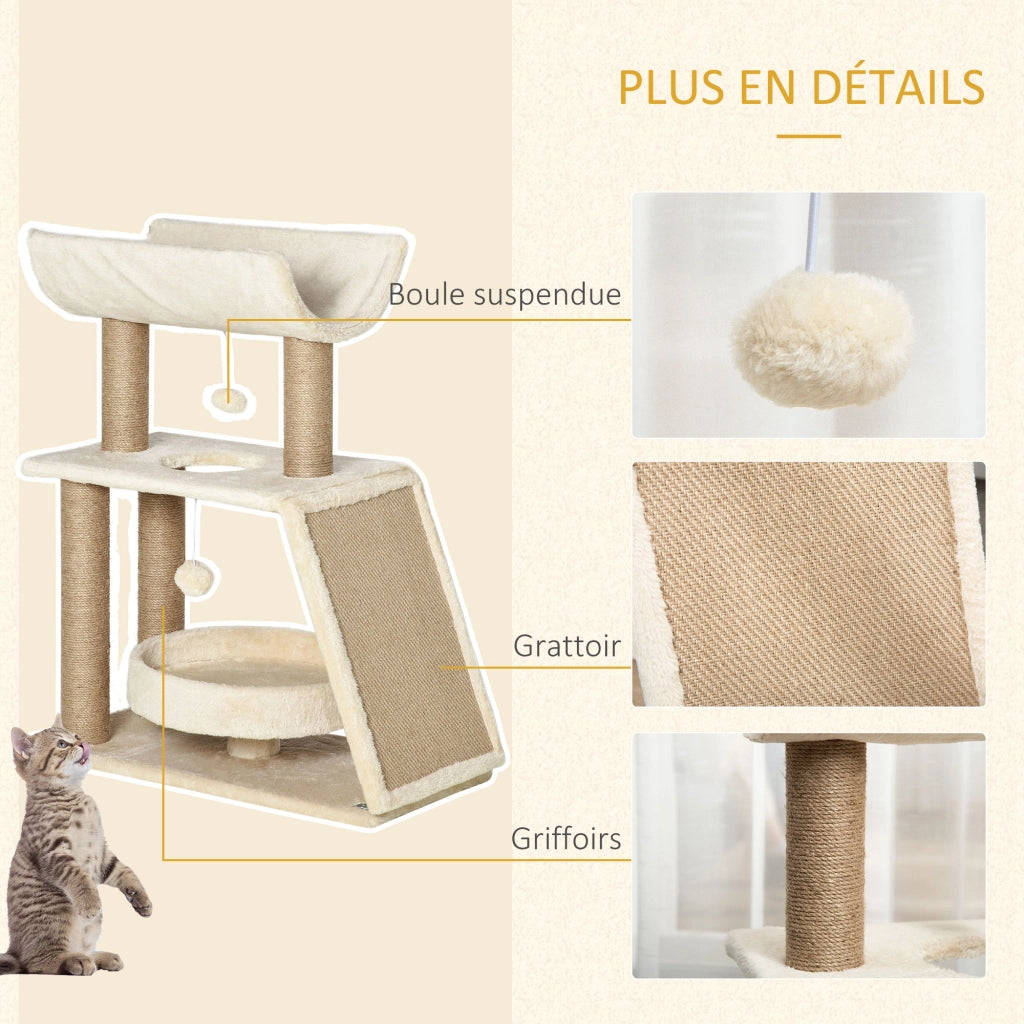 Albero per gatti con tiragraffi e piattaforme ¨C zephmum ¨C legno marrone chiaro 60x30x76 cm