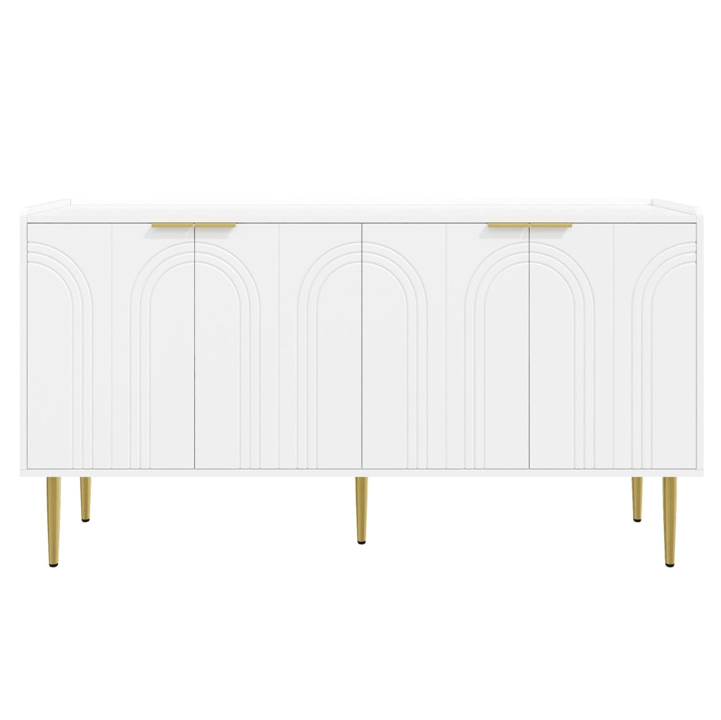 Sideboard 140x38x75 cm con 4 ante e ripiani regolabili in MDF bianco