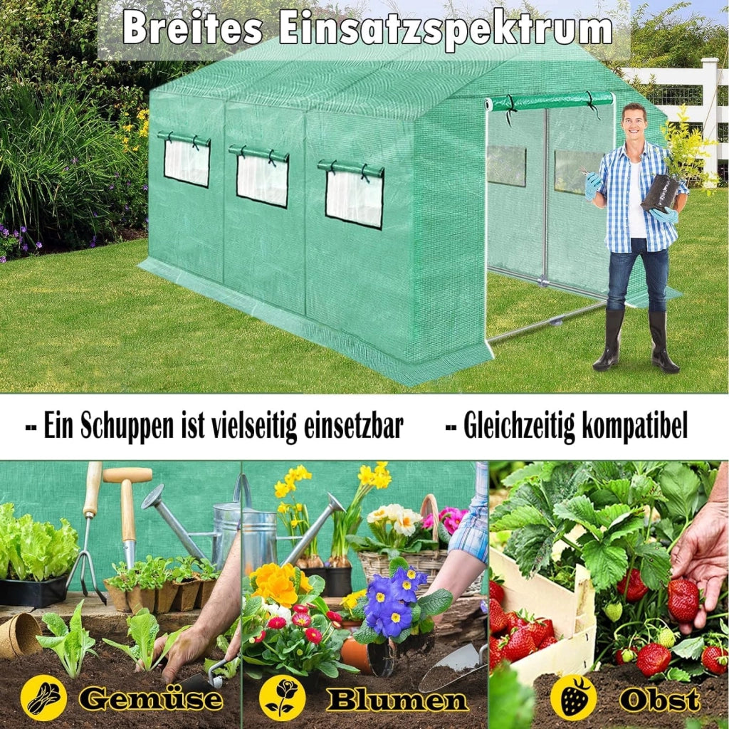 Serra da giardino in pellicola, 3 x 2 x 2 m, con telecomando e porta, per pomodori, per piante da giardino, verde