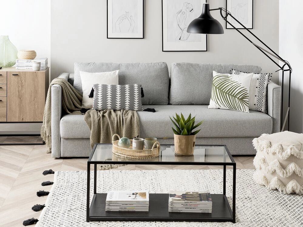 Divano Letto Tessuto Grigio 3 Posti Vano Portaoggetti Cuscini Sfoderabili Moderno