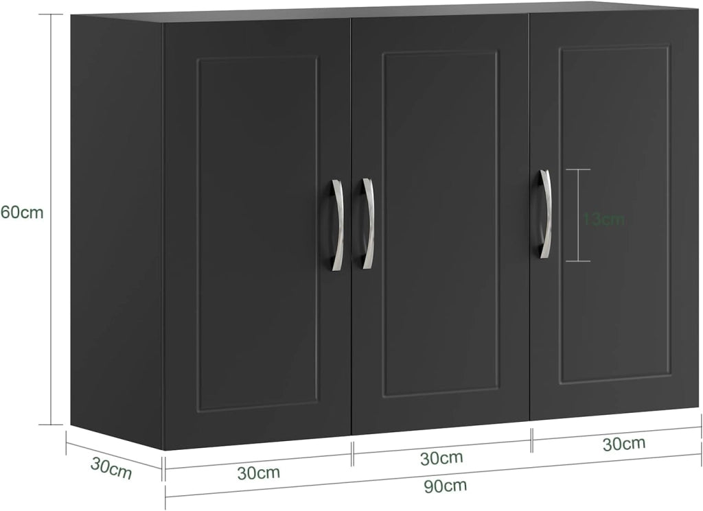 Pensile Bagno - Mobile Bagno Sospeso con Ripiani Regolabili - Mobiletto Salvaspazio per Cucina e Lavanderia - Armadietto Bagno a Parete Moderno, 90x30x60 cm, FRG231-L-SCH