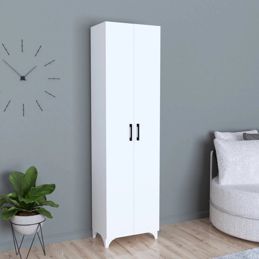Armadio Guardaroba Strömsund a 2 Ante e 7 Ripiani 177,5 x 48,5 x 32 cm - Bianco [en.casa]