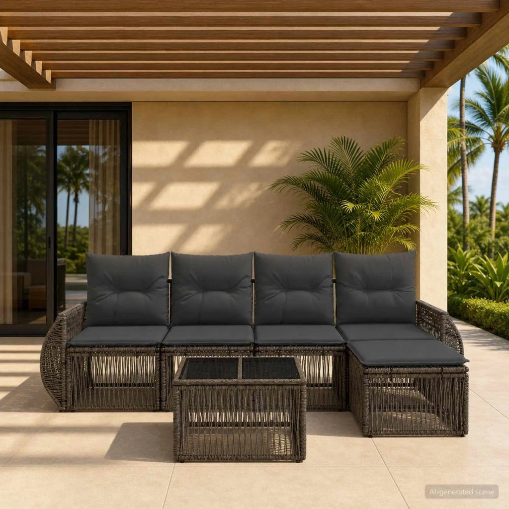 Set Divano da Giardino 6 pz Grigio e Grigio Scuro polyrattan 3435407
