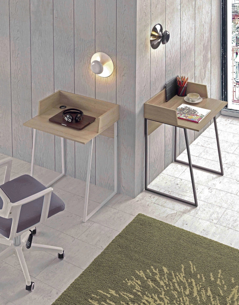 Scrivania Hispanohogar in effetto e metallo rovere gambe bianche 84x60x48