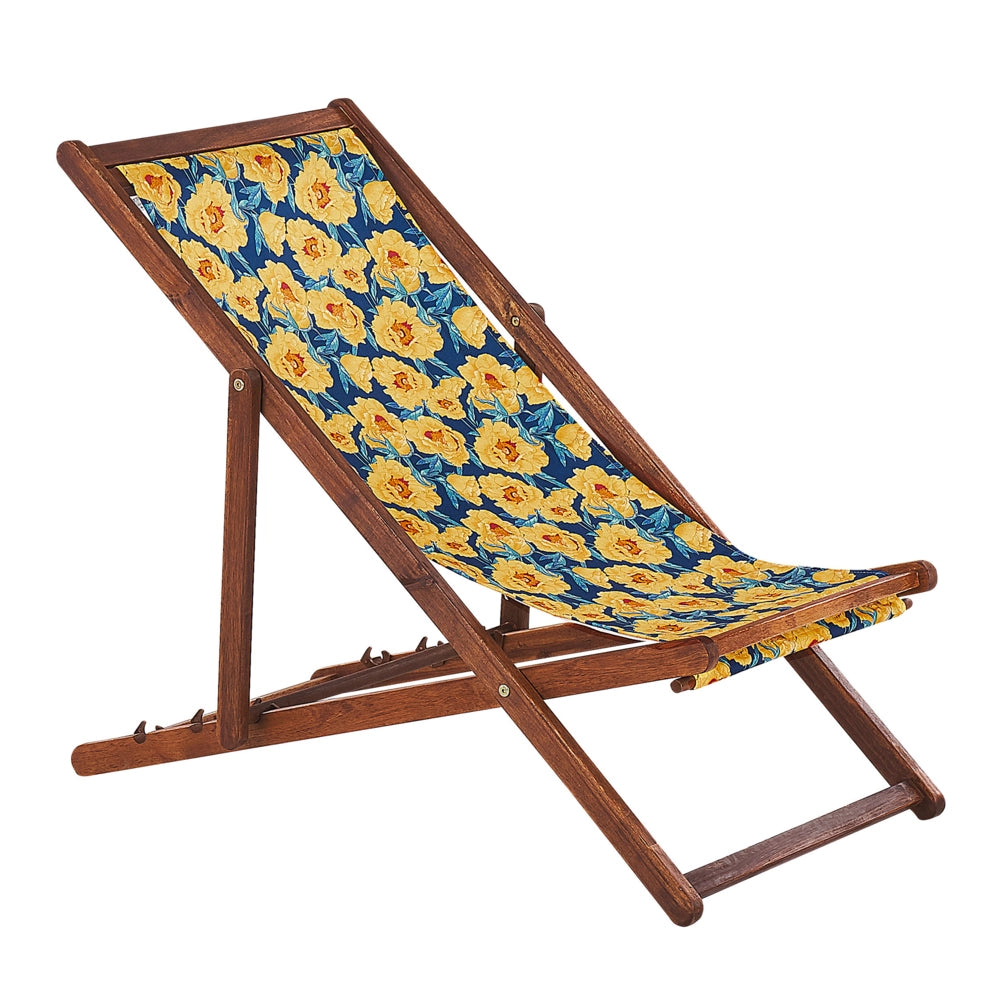 Set di 2 sedie a sdraio da giardino con struttura in legno di acacia scuro con motivo floreale in tessuto amaca sedile reclinabile