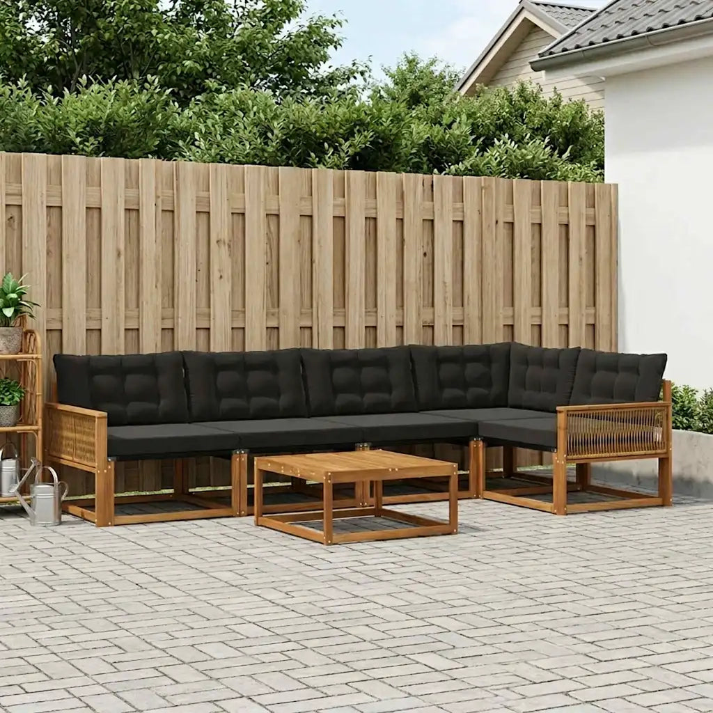 Set di divani da esterno con cuscino 6 pcs Naturale e Nero