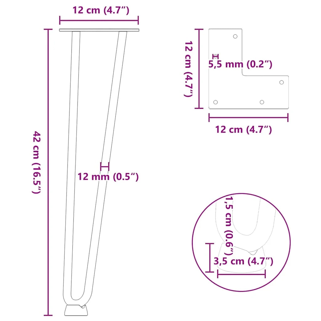 Set di 4 gambe a forcina per tavolino da caffè dal design moderno altezza 42 cm in acciaio naturale 02_0056722