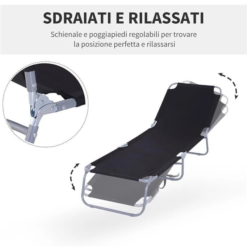SDRAIO DA GIARDINO PIEGHEVOLE IN METALLO E TESSUTO 180 X 55 X 24 CM NERO