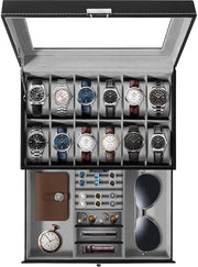Scatola per orologi da 12, cassa orologeria per uomini, scatola per gioielli per donne, cassa orologeria con cassetto, chiave, regalo di Natale, nera