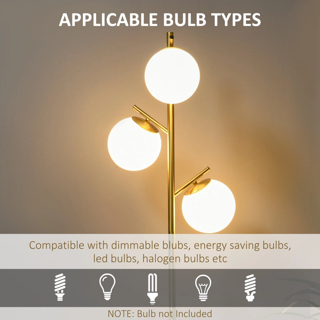 Lampada da Terra Moderna Ø27x159 cm con 3 Punti Luce in Acciaio e Vetro Oro