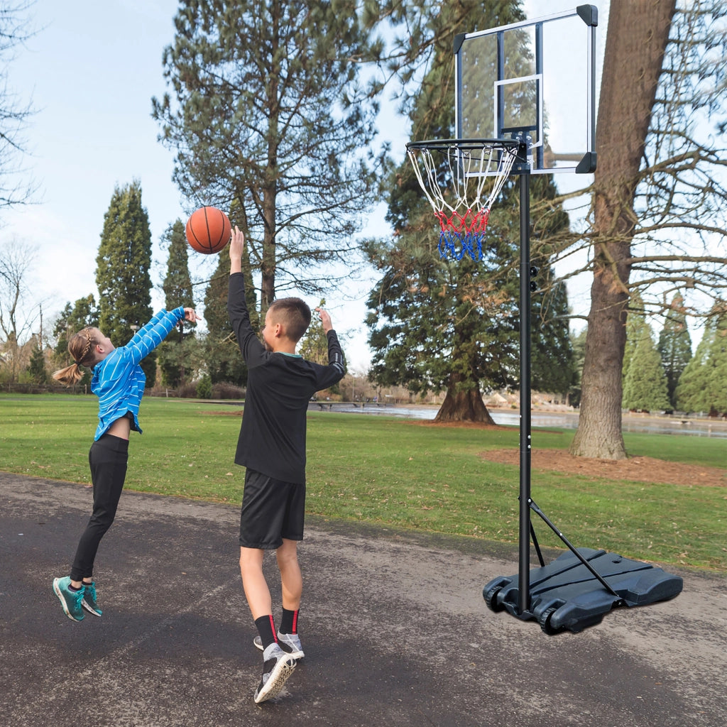 Area giochi con canestro regolabile in altezza con ruote per uso interno ed esterno in acciaio nero 164,59 × 213,36 cm