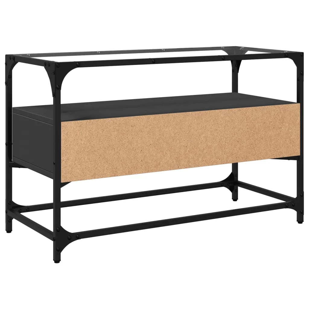 Mobile TV multimediale scaffale per TV mobile TV sala da pranzo soggiorno camera da letto con piano in vetro 80 x 35 x 51 cm legno ingegnerizzato nero 02_0027614