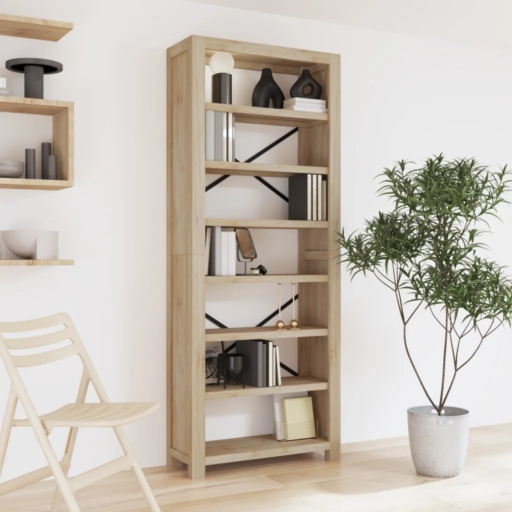 Libreria a 7 Ripiani 80x30x200 cm in Legno Massello di Acacia cod mxl 11891
