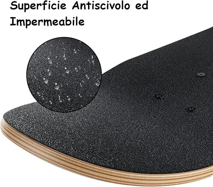 Skateboard Legno Principianti, Tavola in 7 Strati Acero, Staffa Lega Alluminio, PU Ruote, Double Kick Standard 79x20 cm, Superficie Antiscivolo, Longboard per Bambini/Adolescenti/Adulti, Nero