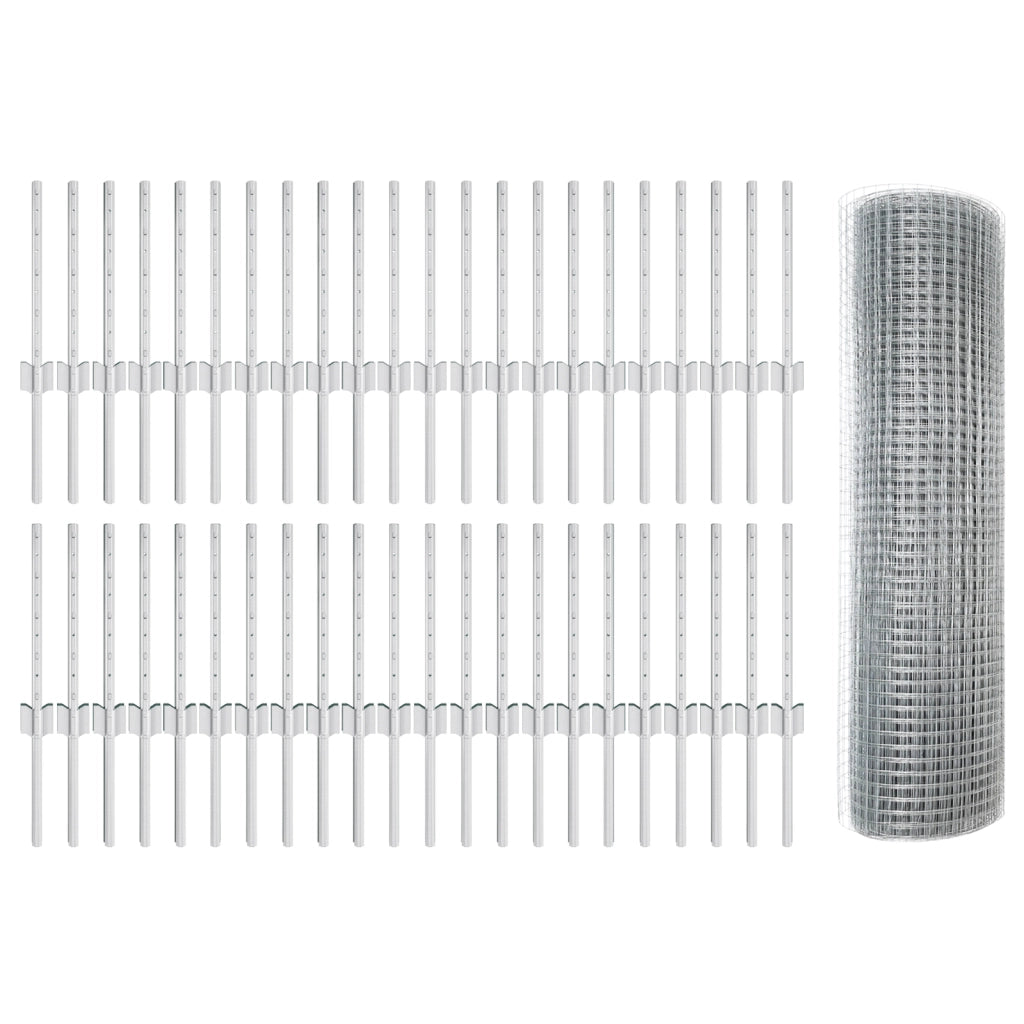 Recinzione in Filo Saldato con 44 Post U Argento 0.4x100 m Acciaio
