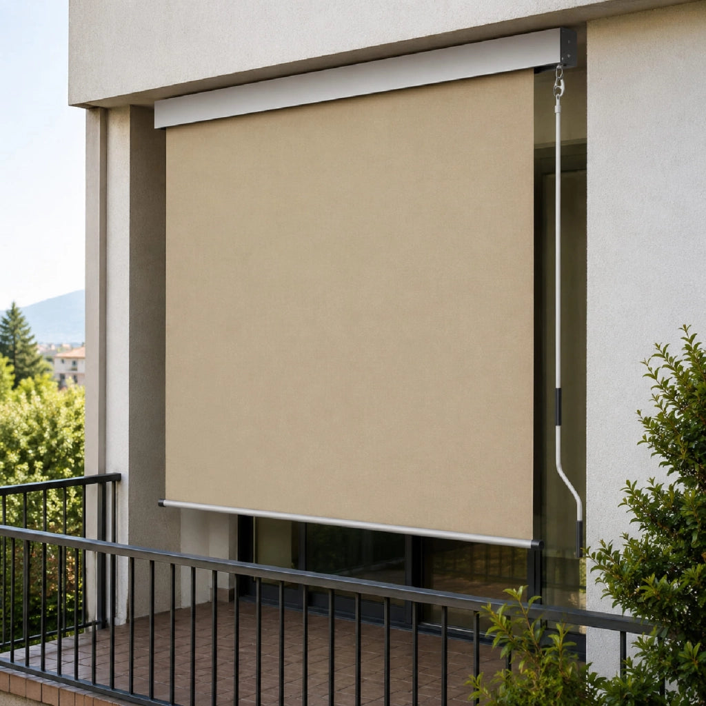 Tenda Verticale Da Sole Frangivista E Parasole Con Cassonetto In Alluminio Manovella Rimovibile E Protezione UV Idrorepellente E Privacy Per Balcone Terrazza Veranda 200 X 250 Cm Beige