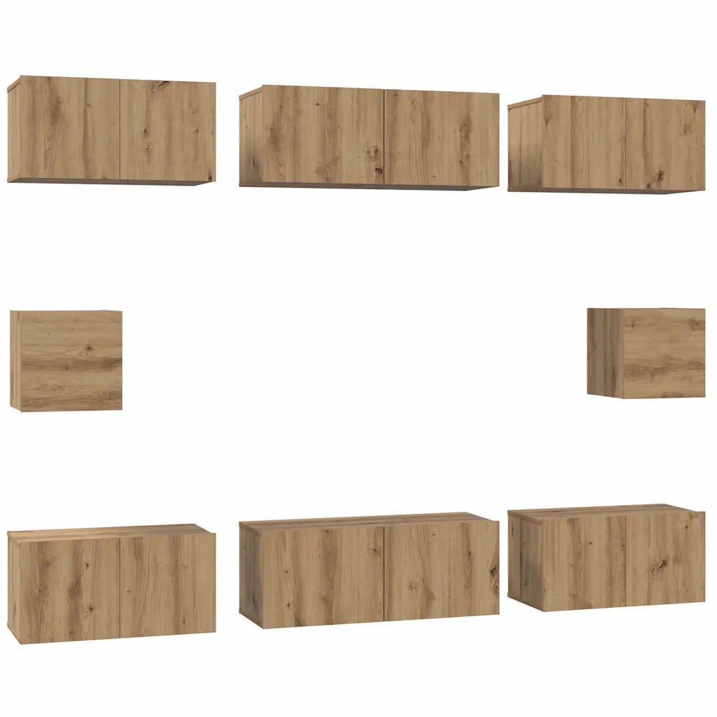 Set mobile TV 8 pz-Credenza per TV Rovere artigianale Legno multistrato 272185