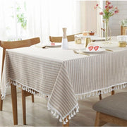 Tappeto da tavolo di cotone lino a strisce con piumini - Tappeto da tavolo stoffa densa - Tappeto da tavolo rettangolare - Disponibile in diverse misure - Adatto come decorazione da tavolo in cucina e sala da pranzo (140 x 250 cm)