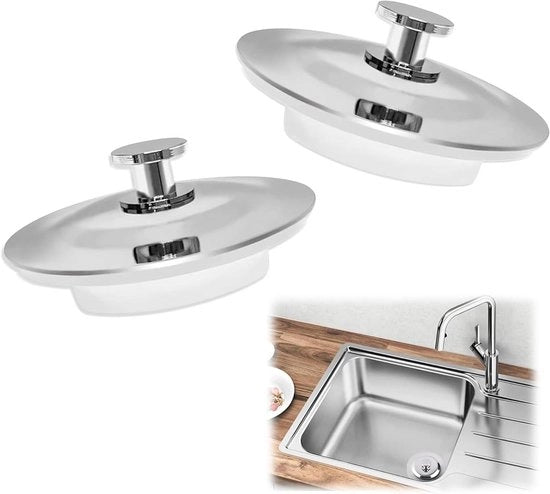 Blocco di scarico universale Ø 42-45 mm, set da 2 pezzi - Acciaio inossidabile e silicone - Per vasca da bagno e lavandino - Blocco di scarico senza fughe