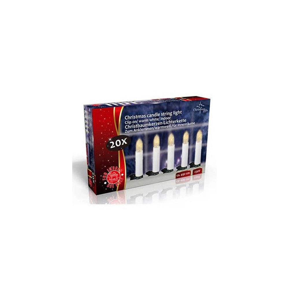Trade Shop - Catena Luminosa 20 Candele A Clip 4,9 Mt Per Albero Di Natale 220v Bianco Caldo -