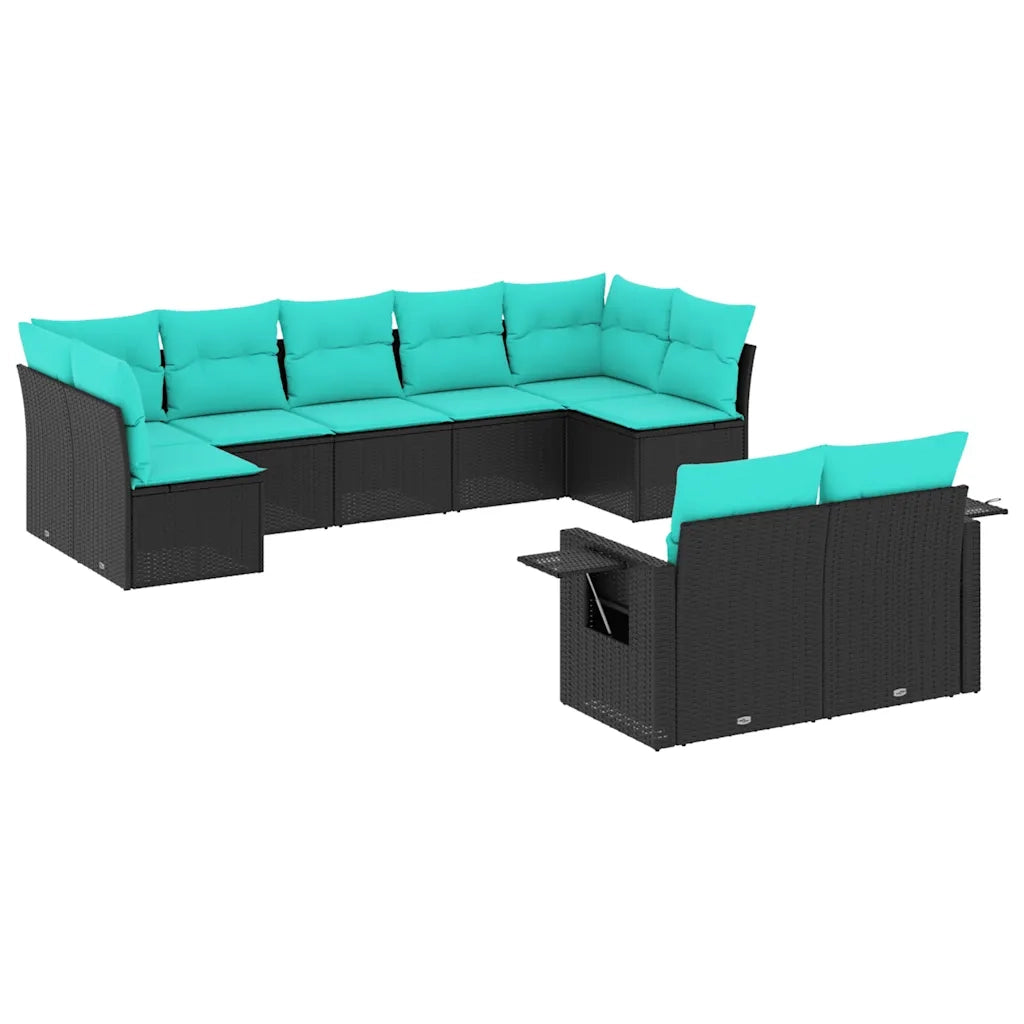 Set Divani da Giardino 9 pz con Cuscini Nero in Polyrattan 3220616