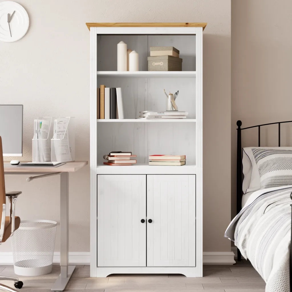 Libreria-Scaffale per Libri-Mobile di Stoccaggio BODO 82x40x173 cm Legno Massello Pino Bianco e Marrone