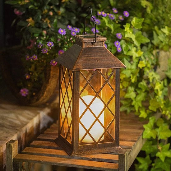 Lanterna solare LED - Illuminazione esterna energetica con lampada a led gialla - Adatta per giardini o terrazze - Sospesa (senza vetro)
